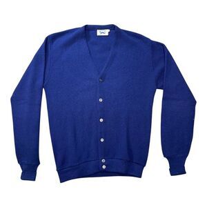 JCPenney The Fox Sweater Mens Navy Blue Cardigan Size Tall L Cotton V-Neck VTG